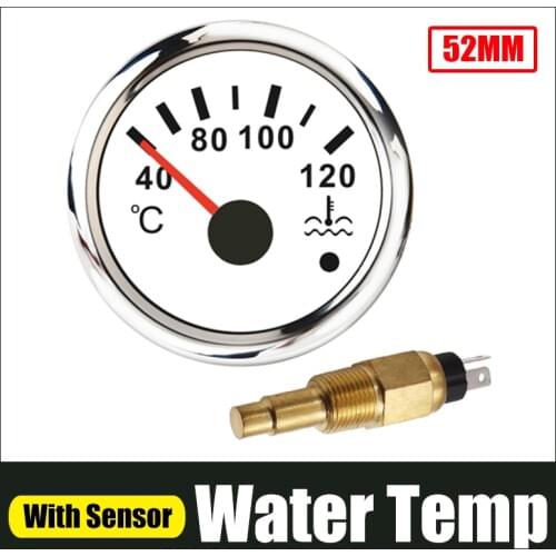 52mm Water Temperature Gauge 40-120℃ With Water Temp Sensor 3/8"-18 NPT Thread For Car Boat Motorcycles Alarm Temp 96℃ 12-24V