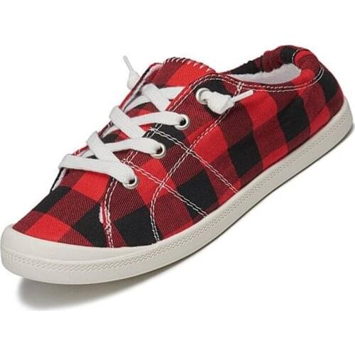 Design Plus Size 43 Womens Shoes Cozy Canvas Flat Towel Lining Female Sneakers Red Plaid Student Hiking Sport Footwear tenis