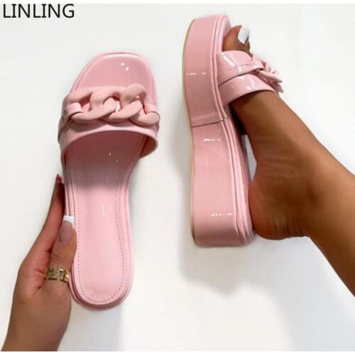 Designer Womens Chain Slippers Women Fashion Slieds Casual Open Toe Ladies Platform Wedges Beach Female Sandalias Woman Shoes