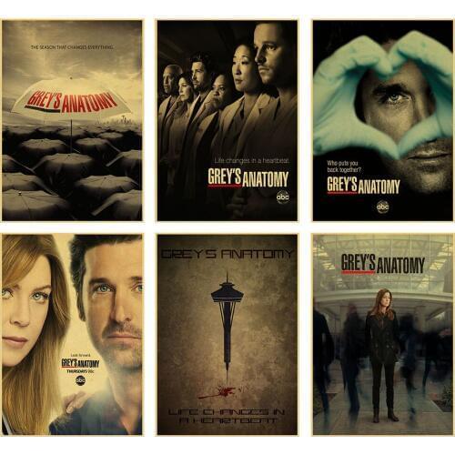 Greys Anatomy Poster Classic Hot TV Kraft Paper Retro Poster Bar Cafe Decor Painting Wall Sticker Living room decor