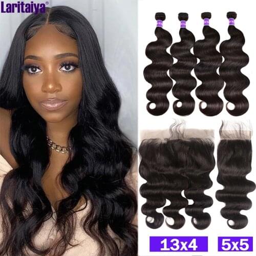 HD 5x5 Body Wave Bundles With Closure Malaysian Remy Human Hair Bundles with Frontal Transparent 13x4 Lace Frontal With Bundles
