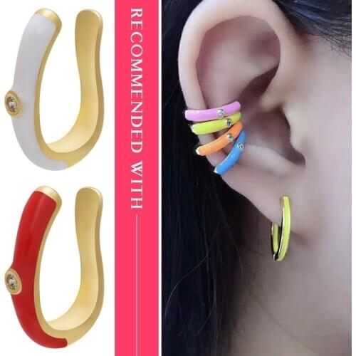 HECHENG 1piece colorful earring wholesale Ear bone clip fashion neon style rainbow jewelry CZ accessries VE218
