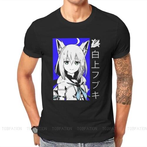 Hololive VTuber Shirakami Fubuki TShirt Men Gothic Plus Size Punk Crewneck Cotton T Shirt 2020