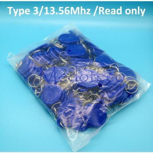 100 pcs Type 3 13.56mhz IC keyfobs card fudan Chip Keycard Read only Access key-chain Card for Access Control System Key only