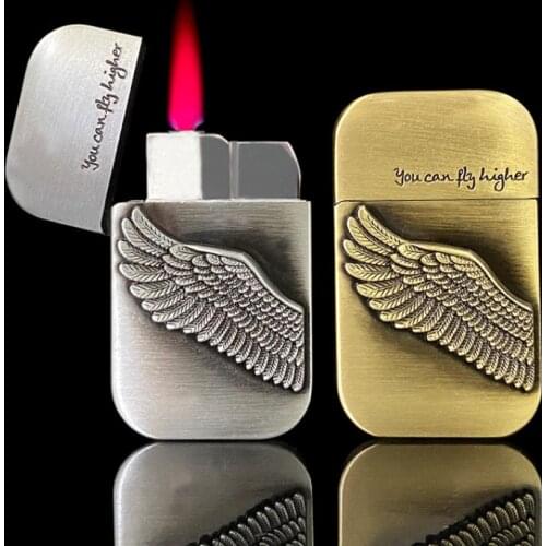 Red Torch Lighter Personality Creative Embossed Zinc Alloy Angel Wings Gas Inflatable Metal Windproof Lighter Cool Gift for Men