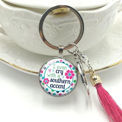 Hot! 2019 New Key Ring Creative Southern Girl Magnets Glass Cabochon Pendant Key Chain Tassel Hanging Jewelry
