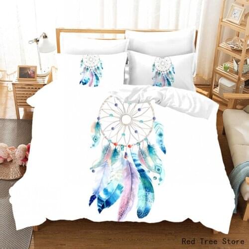 Dreamcatcher with Feather Bedding Set 3D printing comforter king Queen Bohemian Bedclothes Luxury White Duvet Cover Pillowcase