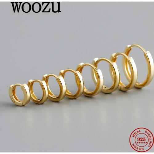 WOOZU Real 925 Sterling Silver Minimalist Round Hoop Earrings For Women Party Girl Bohemia Rock Unisex Ear Buckle Jewelry Gift