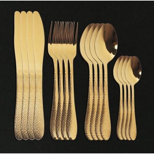 16Pcs Rose Gold Cutlery Set Knife Fork Coffee Spoon Dinnerware Set Stainless Steel Tableware Set Western Kitchen Flatware Set