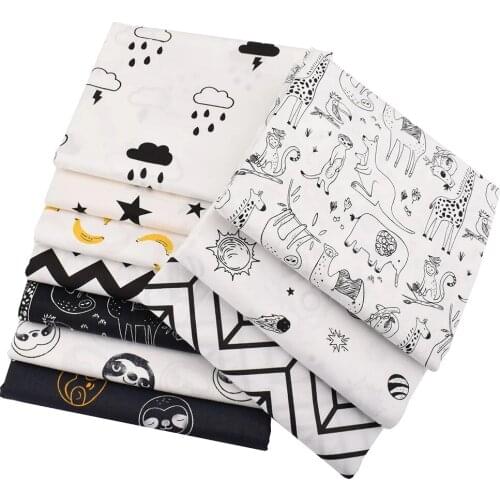 Nahchuang Back White Twill Cotton Fabric Animal Patchwork Cloth DIY Sewing Quilting Baby&Child Textile Material 40cmx50cm