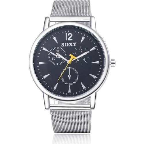 2020 New Top Luxury Brand SOXY Watches Men Good Quality Fashion Stainless Steel Mesh White Dial Wristwatch Yellow Unique Second