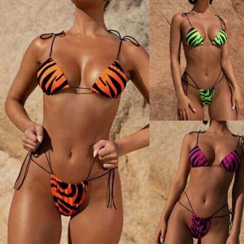 2020 New Sexy Three Point Bikini Women Solid Color Swimsuit Triangle Bralette Swimwear S-L Girl Backless Halter Thong Bikini Set