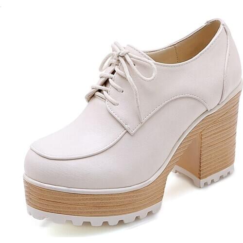 Early spring 2019 fashion new thick with waterproof table size code 33-42 lace-up mouth in single woman shoes