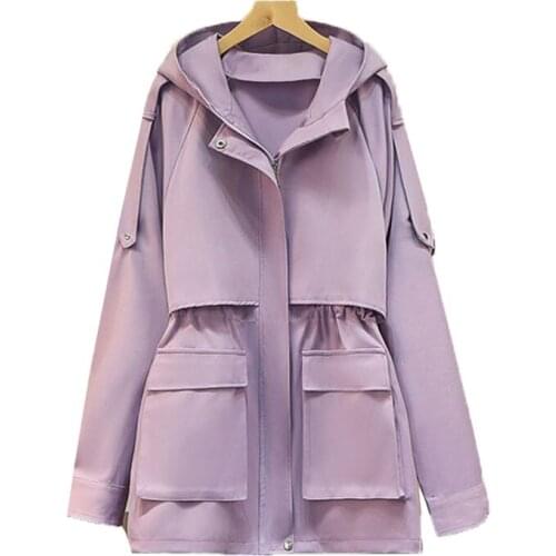 NEW 2021 Womens Trench Coat Spring Autumn Coat Korean Plus Size Loose Casual Hooded Windbreaker Middle Length Pocket Outerwear