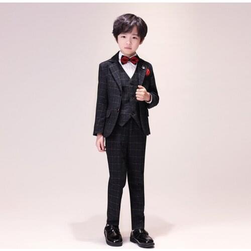 Flower Boys Formal Jacket+vest Pants Bowtie 4pcs Wedding Suit Gentleman Kids Birthday Dress Children violin dance show Costume