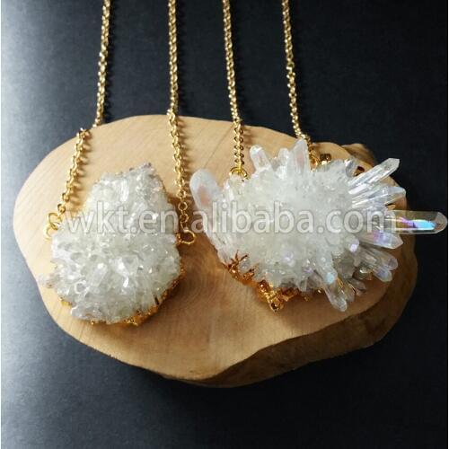 WT-N532 Wholesale angle crystal cluster natural white quartz in randomly shape with double loops for women necklace jewelry