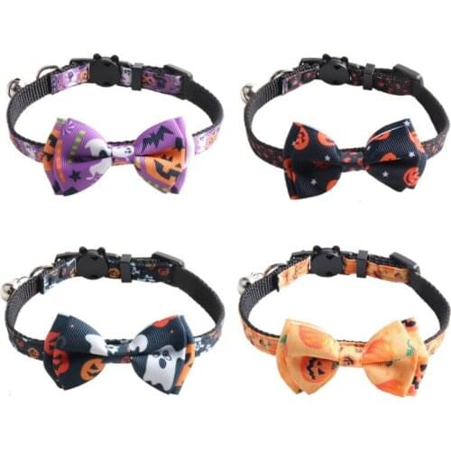 Halloween Pumpkin Bowtie Dog Collar and Cat Collar Adjustable Buckle For Small Pet Dogs Collar Pet Accessary