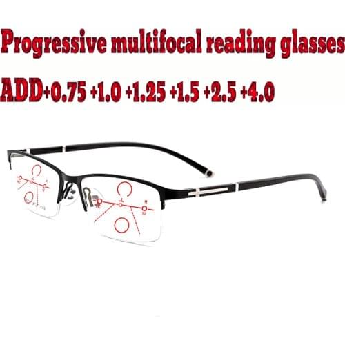 Progressive Multifocal Reading Glasses Business men full frame comfort TR90+1.0 +1.5 +1.75 +2.0 +2.5 +3 +3.5 +4