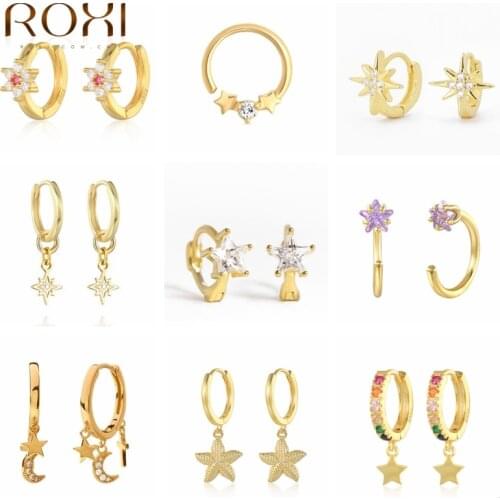 ROXI 925 Sterling Silver Star Hoop Earrings For Women 2021 Trend Pendientes Ear Piercing Earrings Huggie Earrings Jewelry Gotico
