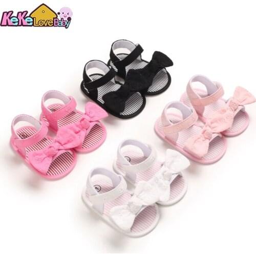0-18M Baby Sandals Girls Summer Casual Solid Stripe Bow Knot Flat With Children Bowknot Princess Toddler First Walkers Shoes