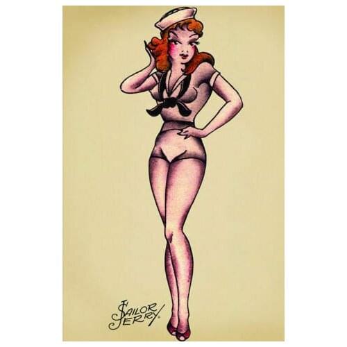 Sailor Jerry Tattoo girl Art Film Print Silk Poster Home Wall Decor 24x36inch