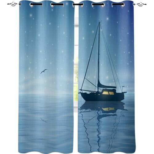 Sailing Boat Night Sky Sea Window Curtains Living Room Curtain Home Decor