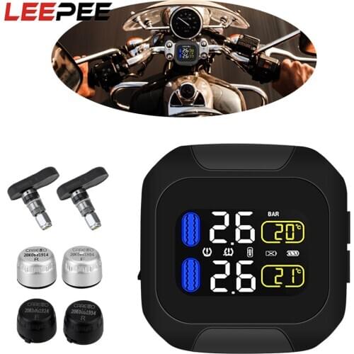 Motorcycle TPMS Motor Tire Pressure Monitoring System Tyre Temperature Alarm LCD Display 2 External Internal TH/WI Sensors