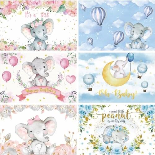 Sweet Pink Elephant Birthday Backdrop Newborn Baby Shower 1st Birthday Party Banner Poster Customized Photography Background