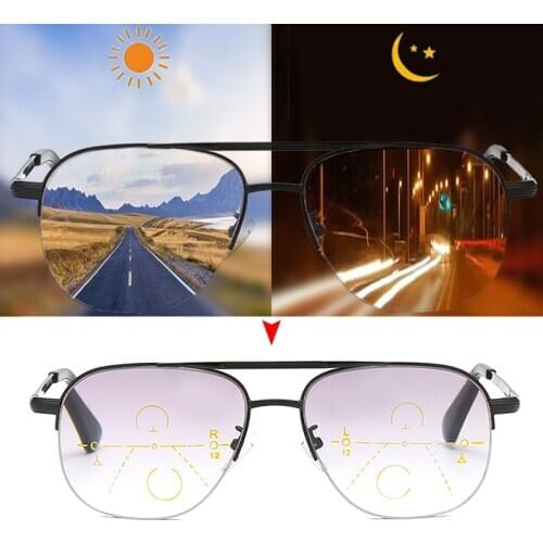 Sun Reading Glasses Progressive Multifocal Fashion Presbyopic Glasses for Men Women Anti-Blue Ray See Far and Near Driving