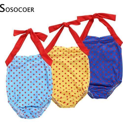 SOSOCOER Girls Swimsuit Polka Dot Baby Girl Hanging Neck Swimwear Kids Clothes Summer Toddler Children Beach Wear Costume