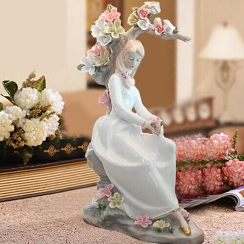 36CM HANDICRAFT PORCELAIN GIRL STATUE CERAMIC PALACE WESTERN WOMAN FIGURE HOME DECOR ACCESSORIES AND VALENTINES DAY GIFT R2258
