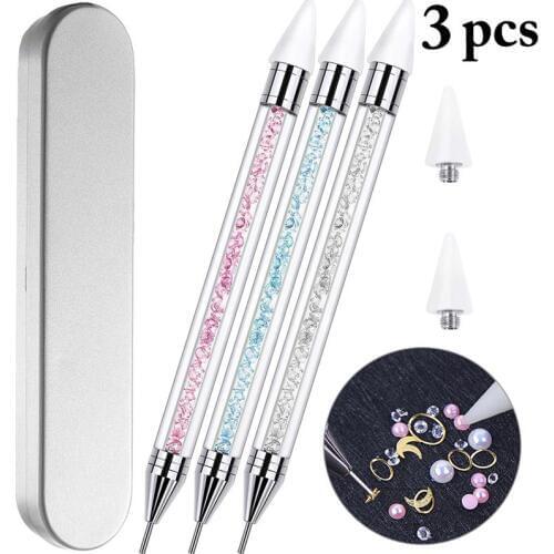 3PCS Rhinestone Dotting Tool DIY Dual-ended Rhinestone Picker Tool Nail Art Tool Nail Rhinestone Dotted Tool Nail Dotting Pen