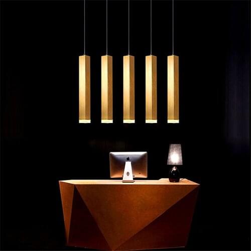 Thrisdar Modern Long Tube Led Pendant Lamp Brushed Golden Aluminum Hanging Lights Bar Counter Shop Restuarant Square Pipe Lamp