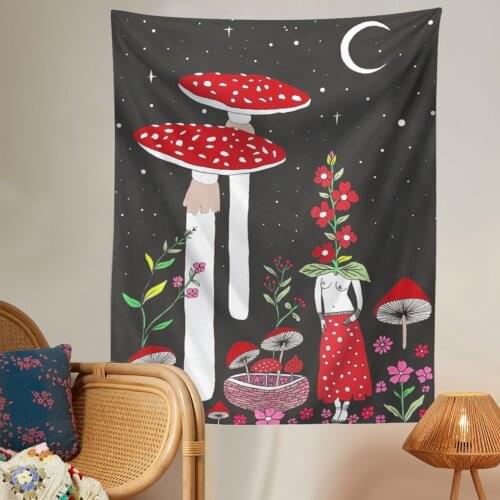 Vintage Mushroom Tapestry Wall Hanging Psychedelic Moon Tapestry Flower Girls Tapestry Colorful Vertical Tapestry for Room