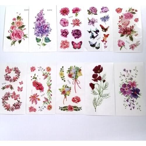 Flowers Type Temporary Tattoo Sticker Fake Tattoos Hand Face Foot Arm Body Art Men Women 10pcs