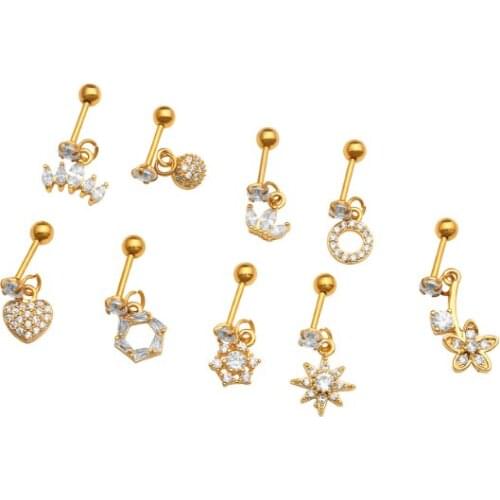 10pcs Body Jewelry Piercing - Gold Shine CZ Gems Earring Ear Helix Bar Lobe Cartilage Tragus Diath Rings NEW 20G Gold