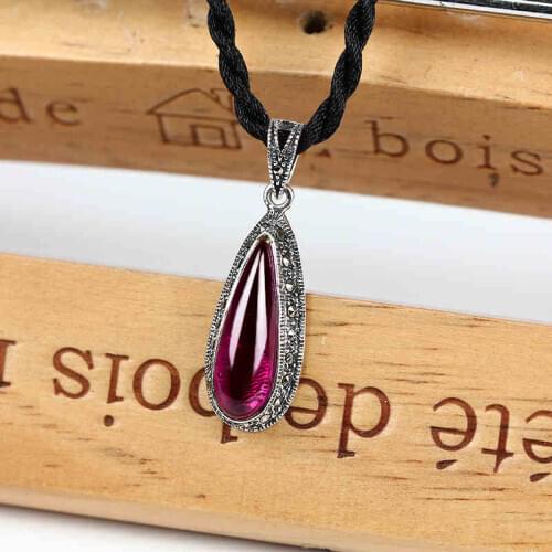 ZHJIASHUN Royal 100% 925 Sterling Silver Ruby Necklace Pendant Retro Natural Gemstone Vintage Pendant Jewelry For Women