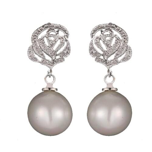 Bettyue Brand Fashion Charm Flower Jewelry Earrings AAA Zircon Rose Pearl Stud Earrings For Woman Wedding Party Gothic Gift