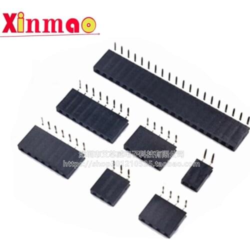 10PCS Single row female 2.54mm Pitch 1*2/3/4/5/6/7/8/9/10/20/40 PiN Single Row Right Angle Female PCB Header Connector For