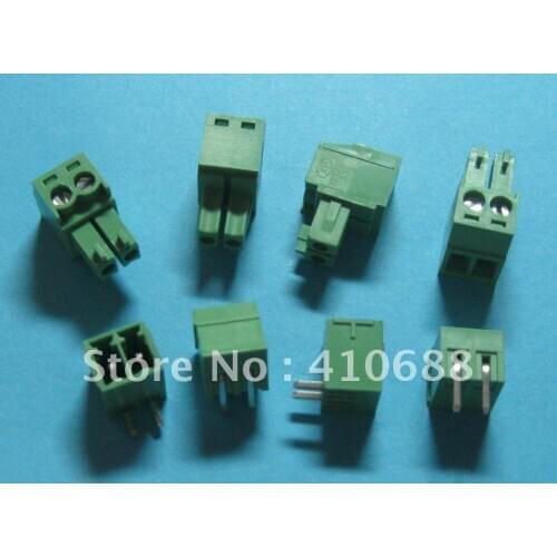 200 Pcs Pitch 3.5mm Angle 2way/pin Screw Terminal Block Connector Green Color T Pluggable Type