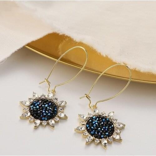 2020 Fashion Glitter Sunflower Drop Earrings for Women Femme Gold Color Alloy Sparkly Crystal Rhinestone Flower Earrings Jewelry
