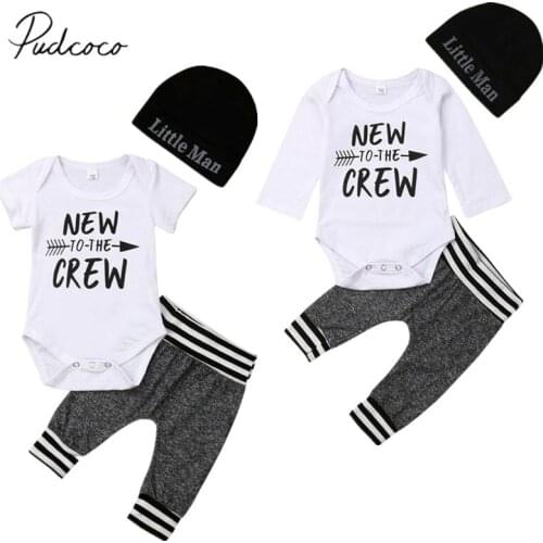 2019 Children Summer Clothing Infant Newborn Baby Boys Short Sleeve Romper+Long Striped Pants Headband 3Pcs Clothes Outfit 0-18M