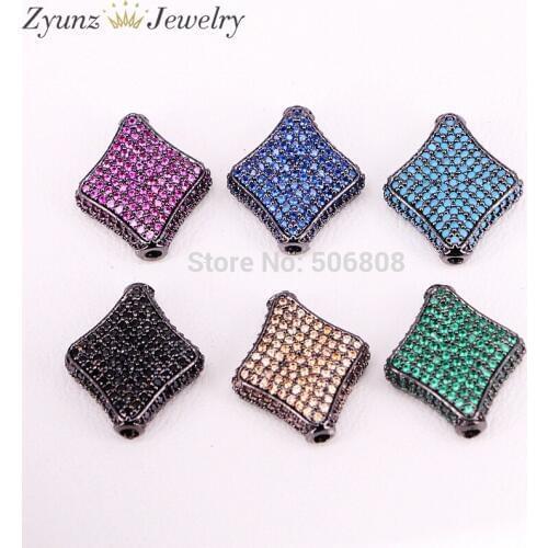 5PCS ZYZ324-9837 Mix Color CZ Pave Rhombus Beads, Micro Pave CZ Bead, Spacer Bead, Pink/Champagne /Green/ Purple /Black CZ Beads