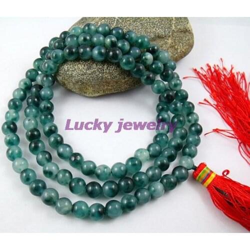 8mm Tibetan Buddhism 108 purple green chalcedony Mala Necklace+New +No elastic