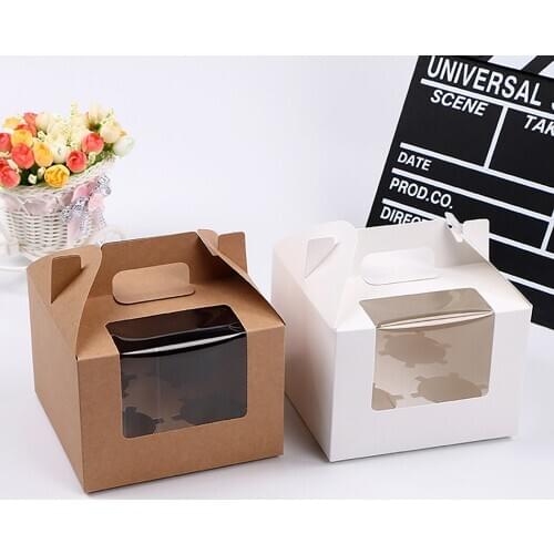 9pcs Cupcake Muffin Box Cake Cup Packaging White Kraft Paper Bottom Bracket Pudding Pastry Marvin Boxes For Gift Party