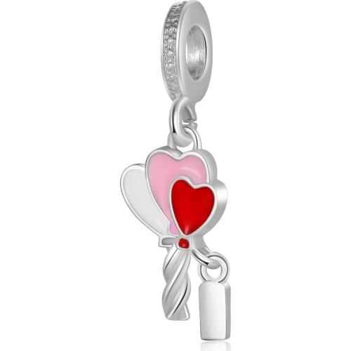 1Pcs New Cute Heart Balloon Pendant DIY Beads Suitable for Original Pandora Charm Bracelet Ladies Jewelry Making Gifts