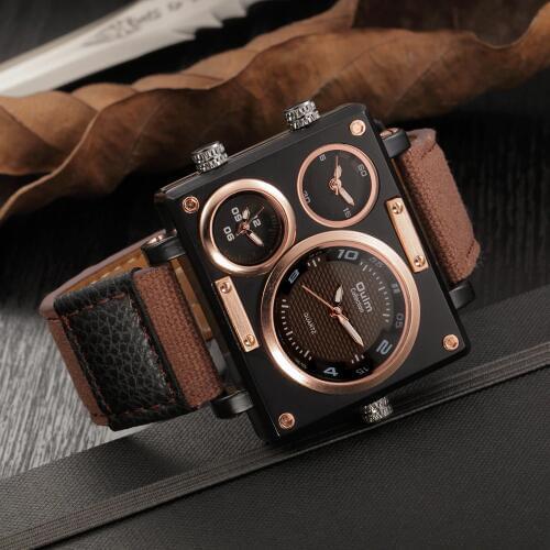 Mens Watches Top Brand Luxury Oulm 3595 Unique Designer Watches Men Fashion Square Big Face 3 Time Zone Casual Quartz Watch