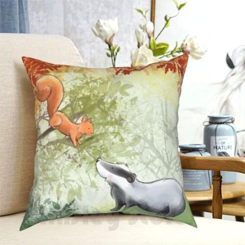 Badger And Squirrel-Forest Friends Pillow Case Printed Home Soft Throw Pillow Badger Squirrel Animal Cute Animals Forest