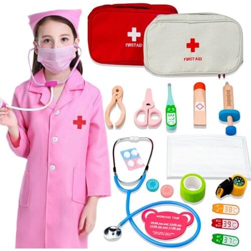 Wooden Pretend Play Doctor Educationa Toys for Children Medical Simulation Medicine Chest Set for Kids Interest Development