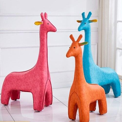 Childrens Cute Pet Leather Giraffe Seat Cartoon Shoe Changing Stool Indoor Decoration